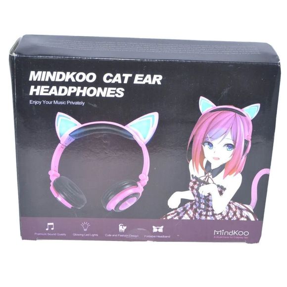 Cat Ear Headphones Led Light Up 2 Modes Blue Girls - Wired Tested - Picture 6 of 6